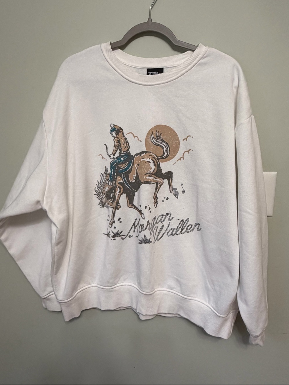 Morgan Wallen White Crewneck Cowboy bronco graphic Sweatshirt XL